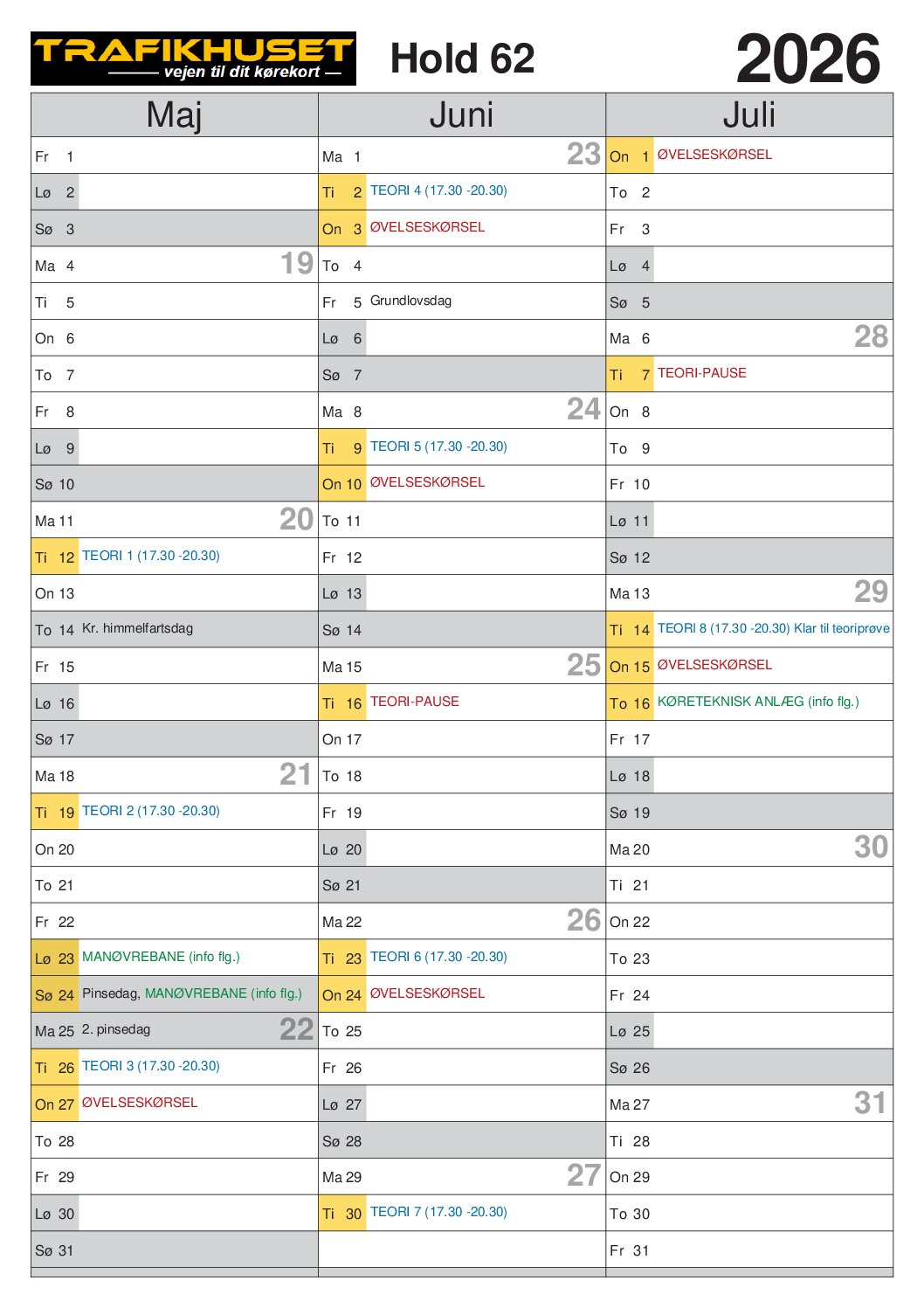 Holdkalender